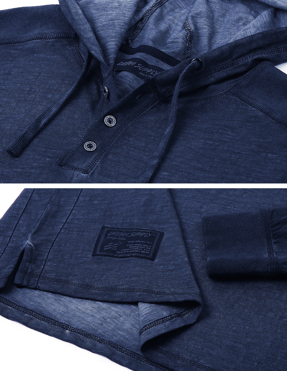 NEW Color! ZIMEGO Long Sleeve Vintage Oil Wash Garment Dye Hooded Henley