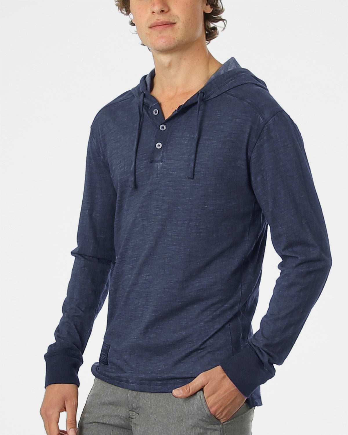 NEW Color! ZIMEGO Long Sleeve Vintage Oil Wash Garment Dye Hooded Henley