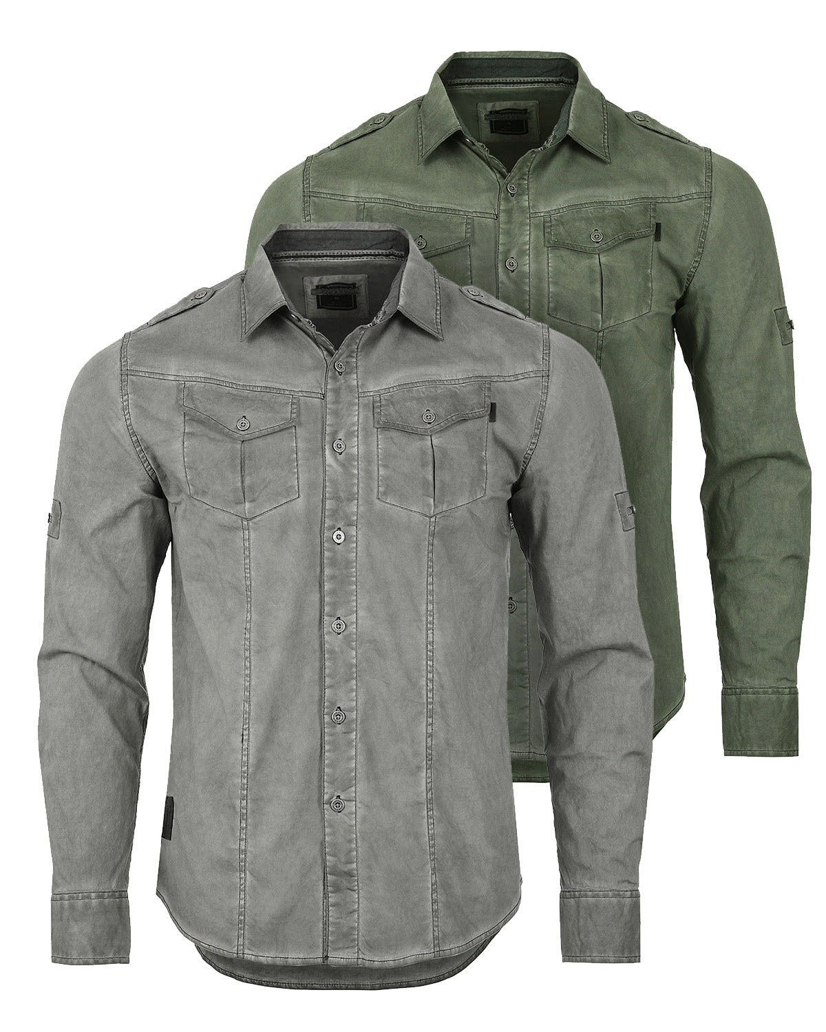 ZIMEGO Men's Stretch Roll-Up Sleeve Color Washed Vintage Rugged Fashion Button Shirts