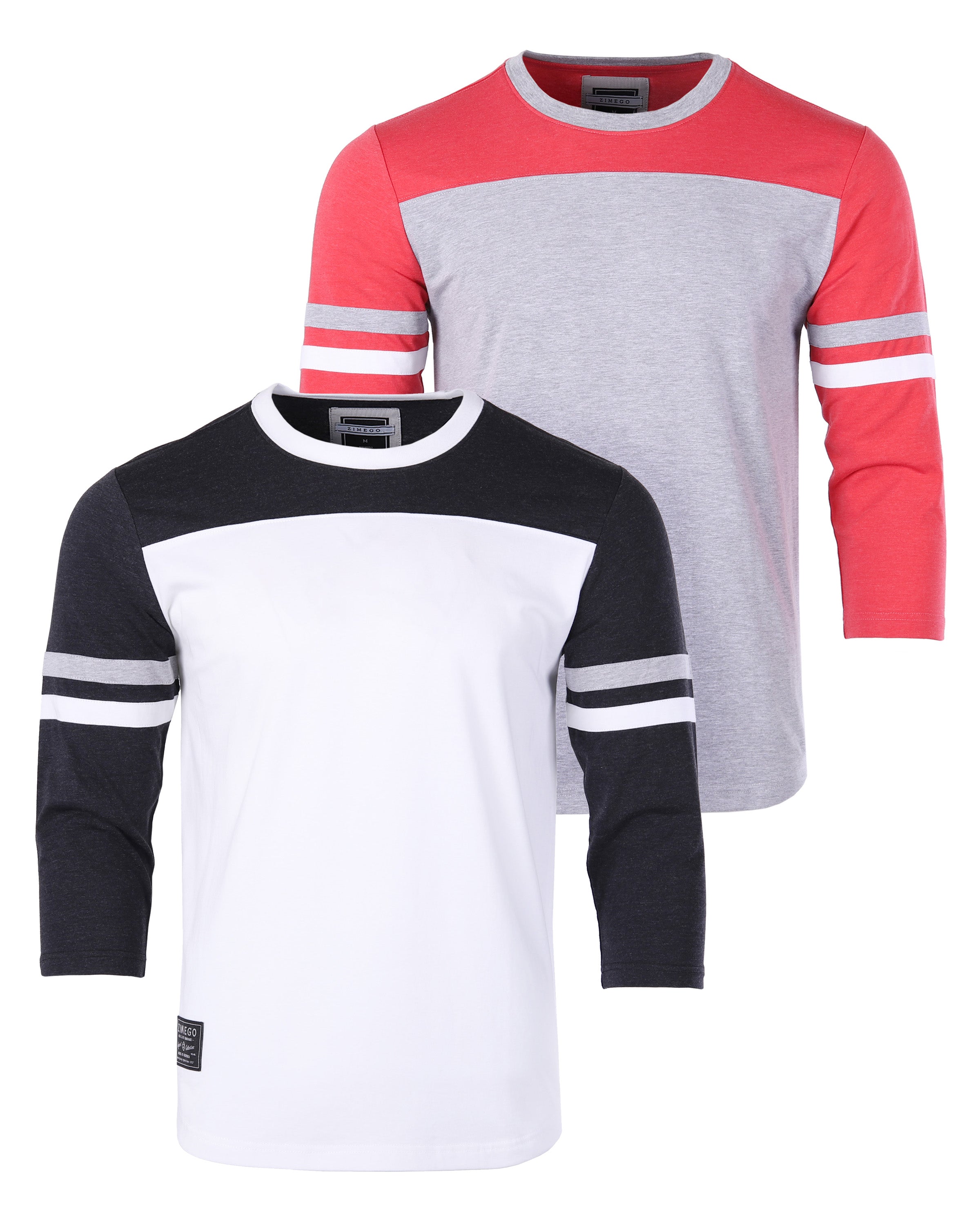 Contrast 3/4 Sleeve Stretch Casual Baseball Crew Neck T-Shirts -Bundle